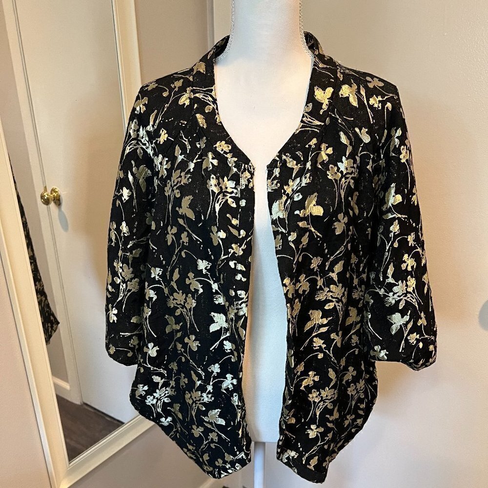 Zara W&B Collection Black and Gold Kimono Blazer, Size  Medium